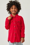 GY5449 FUCHSIA Girls Corduroy Patch Pocket Button Up Shirt Detail