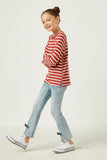 GY5457 RUST Girls Waffle Stripe Raglan Long Sleeve Knit Top Side