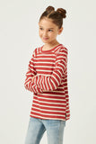 GY5457 RUST Girls Waffle Stripe Raglan Long Sleeve Knit Top Detail