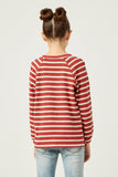 GY5457 RUST Girls Waffle Stripe Raglan Long Sleeve Knit Top Back