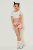 GY5489 Mauve Girls Satin Leopard Print Smocked Waist Skirt Full Body