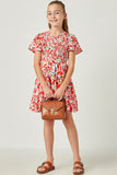 Floral Smocked V Neck Short Sleeve Dress