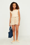 GY5552 KHAKI Girls Ruffle Detail Elastic Waist Shorts Full Body