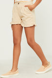 GY5552 KHAKI Girls Ruffle Detail Elastic Waist Shorts Detail