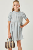 Seersucker Gingham Smock Cuff Dress