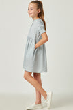 GY5581 BLUE Girls Seersucker Gingham Smock Cuff Dress Side