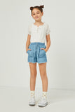 GY5602 LIGHT DENIM Girls Distressed Hem Patch Pocket Shorts Full Body