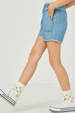 GY5602 LIGHT DENIM Girls Distressed Hem Patch Pocket Shorts Side