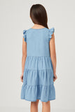 GY5607 Light Denim Girls Ruffle Button Down Tiered Dress Back