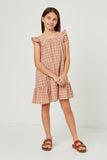 Back Smocked Tartan Print Dress