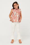 GY5636 PINK Girls Watercolor Smocked Yoke Ruffled Tank Full Body