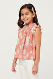 GY5636 PINK Girls Watercolor Smocked Yoke Ruffled Tank Side