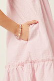 GY5660 PINK Girls Swiss Dot Ruffled Seamed Ruffle Shoulder Dress Detail