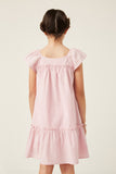 GY5660 PINK Girls Swiss Dot Ruffled Seamed Ruffle Shoulder Dress Back