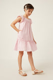 GY5660 PINK Girls Swiss Dot Ruffled Seamed Ruffle Shoulder Dress Side