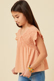 GY5669 SALMON Girls Swiss Dot Smocked Bodice Ruffled Top Side