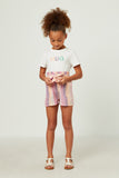 GY5673 PINK Girls Textured Stripe Paperbag Belted Soft Shorts Full Body