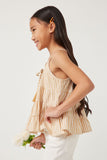 GY5681 Mustard Girls Vertical Stripe Tassel Tie Tiered Tank Side