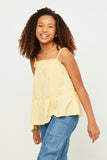 GY5721 YELLOW Girls Textured Dot Ruffled Tank Side