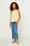 GY5721 YELLOW Girls Textured Dot Ruffled Tank Front