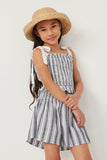 GY5752 BLUE Girls Heathered Stripe Smocked Waist Soft Shorts Side