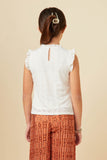 GY5765 OFF WHITE Girls Knit Eyelet Ruffle Detail Tank Back