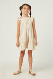 GY5772 YELLOW Girls Ditsy Floral Sleeveless Smocked Ruffle Shoulder Dress Full Body