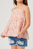 GY5814 PINK Girls Botanical Print Tiered Tank Side