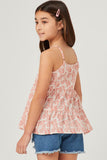 GY5814 PINK Girls Botanical Print Tiered Tank Back