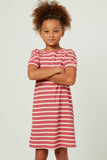 GY5824 PINK Girls Banded Sleeve Textured Stripe Waffle Knit Dress Front