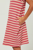 GY5824 PINK Girls Banded Sleeve Textured Stripe Waffle Knit Dress Detail