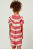 GY5824 PINK Girls Banded Sleeve Textured Stripe Waffle Knit Dress Back