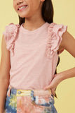 GY5873 MAUVE Girls Marled Textured Ruffle Rib Knit Tank Detail