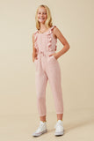 GY5874 MAUVE Girls Smocked Ruffle Detail Knit Jumpsuit Full Body