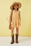 GY5903 YELLOW Girls Ditsy Floral Buttoned Tiered Wide Leg Romper Full Body