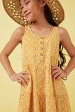 GY5903 YELLOW Girls Ditsy Floral Buttoned Tiered Wide Leg Romper Detail