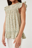 GY5935 SAGE Girls Textured Floral Knit Ruffle Detail Tank Detail