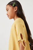 GY5944 MUSTARD Girls Tie Sleeve Striped Dress Detail