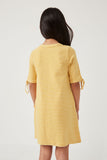 GY5944 MUSTARD Girls Tie Sleeve Striped Dress Back