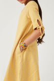 GY5944 MUSTARD Girls Tie Sleeve Striped Dress Side