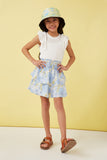 GY5967 BLUE MIX Girls Textured Floral Smocked Waist Layered Skirt Full Body