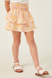 GY5967 PNK MIX Girls Textured Floral Smocked Waist Layered Skirt Side