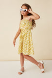 GY5982 HONEY Girls Floral Print Smocked Detail Tie Waist Midi Dress Full Body