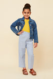 GY5987 LIGHT Girls Striped Flap Pocket Paperbag Waist Pants Full Body