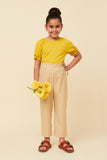 GY5987 MUSTARD Girls Striped Flap Pocket Paperbag Waist Pants Full Body