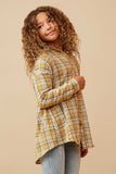 GY5996 Mustard Girls Pocketed Plaid Button Up Shirt Side