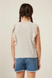 GY6018 OFF WHITE Girls Ribbed Stripe Ruffled Tank Back