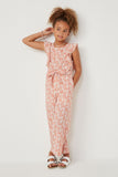 GY6020 Pink Girls Botanical Print Ruffled Wideleg Jumpsuit Pose