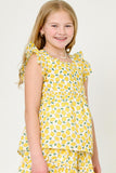 GY6034 LEMON Girls Ruffle Sleeve Lemon Print Peplum Top Side