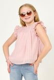 GY6051 PINK Girls Ruffled Sleeve Smocked Swiss Dot Tank Side